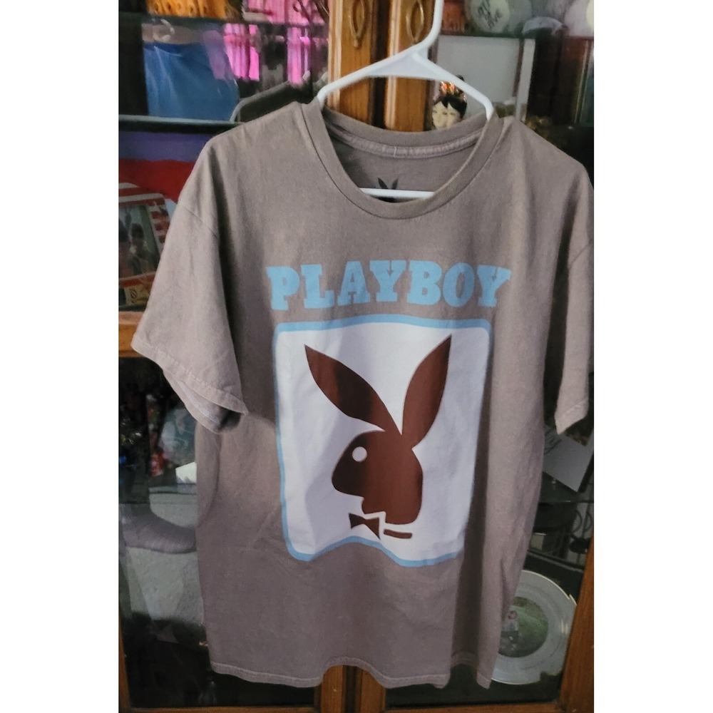 Men's Playboy Big Logo Brown Short Sleeve Cotton T-Shirt, Size Large